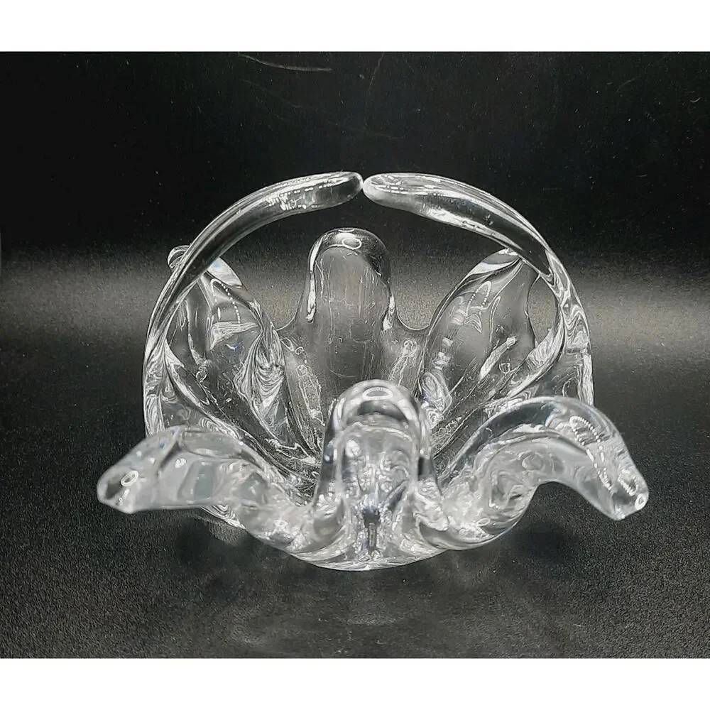 VTG Crystal Splash Basket Mid Century Glass Bowl Beautiful